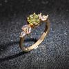 Huajie Olive Green Round Zircon Charming Wedding Rings for Women Engagement Tail Ring Fashion Earing