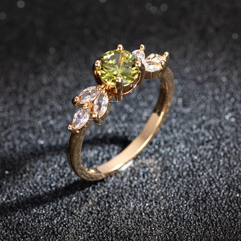 Huajie Olive Green Round Zircon Charming Wedding Rings for Women Engagement Tail Ring Fashion Earing