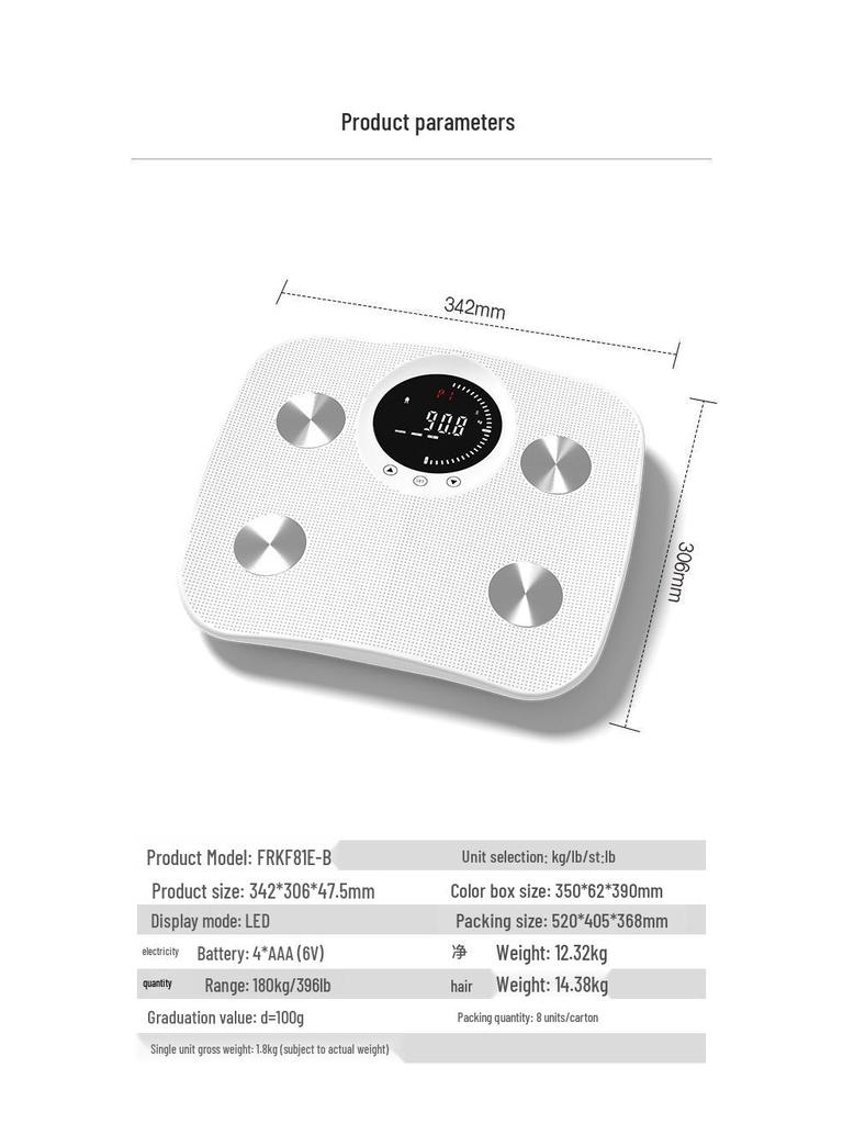 Fureikon Smart Color Screen Body Fat Scale with Eight Electrodes