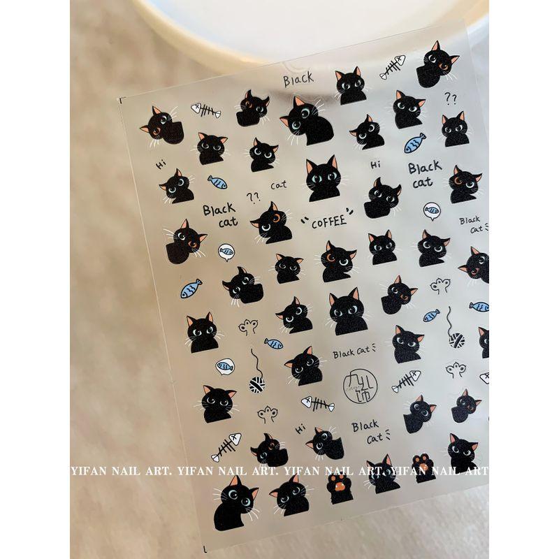 

Yifannail [Little Black Cat] Ins Graffiti Style ~ Cute Black Changeable Kitty Nail Stickers J201 J201-1. [Black cat.1]]