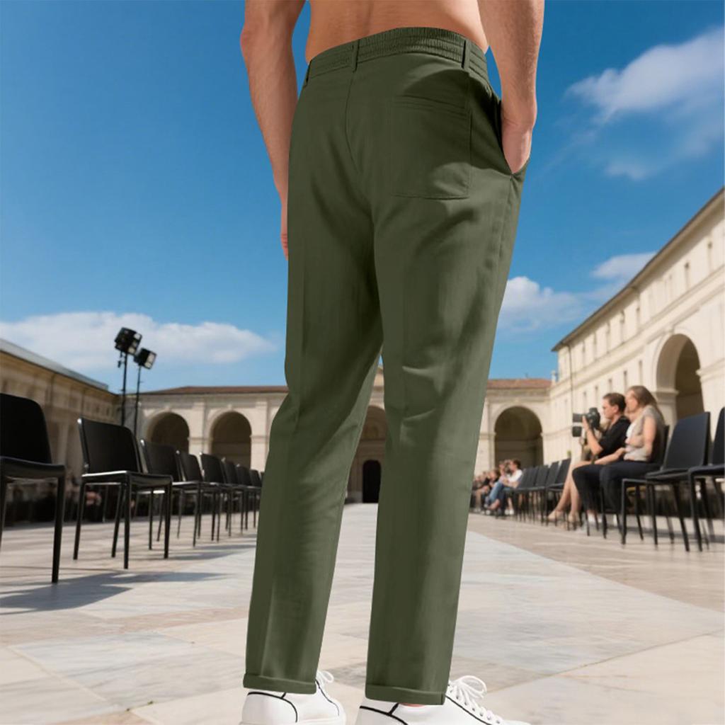 Men's Solid Color Straight Leg Plus Size Slim Business Casual Pants