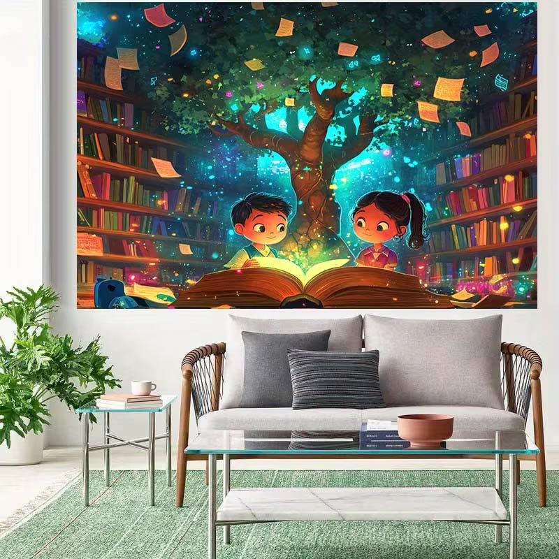 Sfondo Albero Magico di Lettura 2D, Sfondo a Tema Libri Fantasy