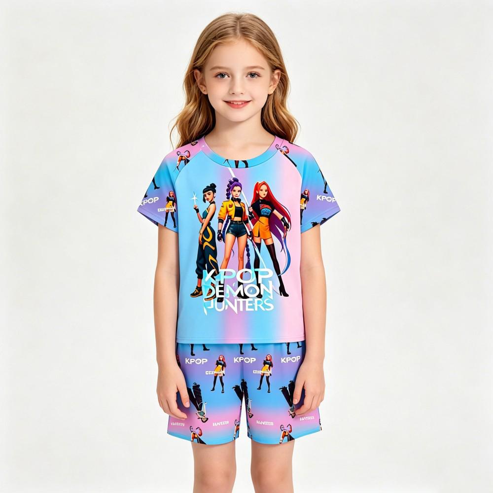 Cute Kpop Print Kids Homewear Set 2Pcs Short Sleeve Nightwear Sleepwear Pajamas for Children 3-14Y Pijamas Girls Birthday Gift