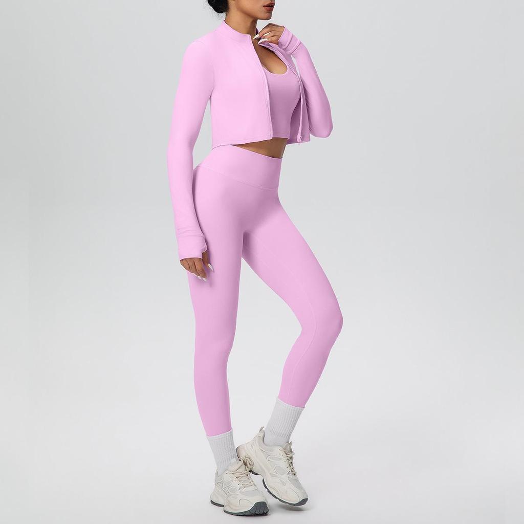 Cross-Border Halter Backless Sports Bra & High-Waisted Zipper Jacket Yoga Set