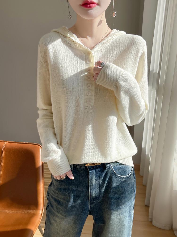 

Стильный облегающий трикотаж с капюшоном для весны и осени Large бежевый