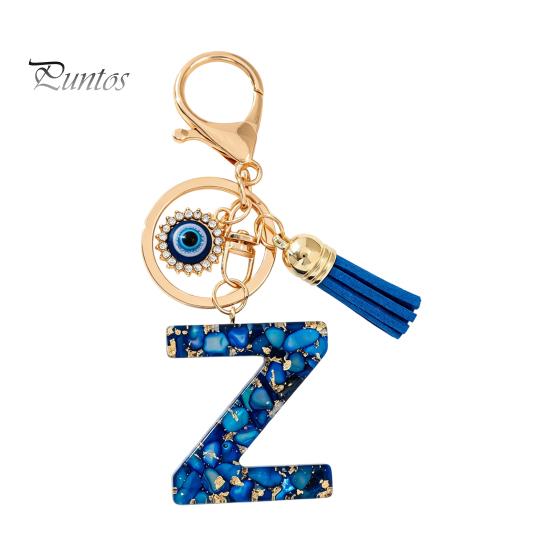 Durable Keychain Charm Blue Series Pendant, Initial Letter Key Chain with Eyes Keyring Tassel Design, A-Z Holder for Bags Backpacks Cars Accessories