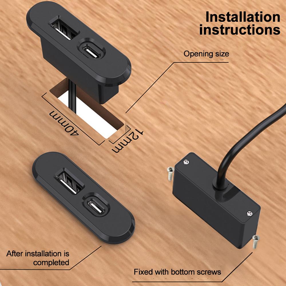 1/2pcs Embedded Desktop Socket USB TYPE-C Charger Furniture Sofa Socket Multifunctional Concealed Fast Charging Cable Connector