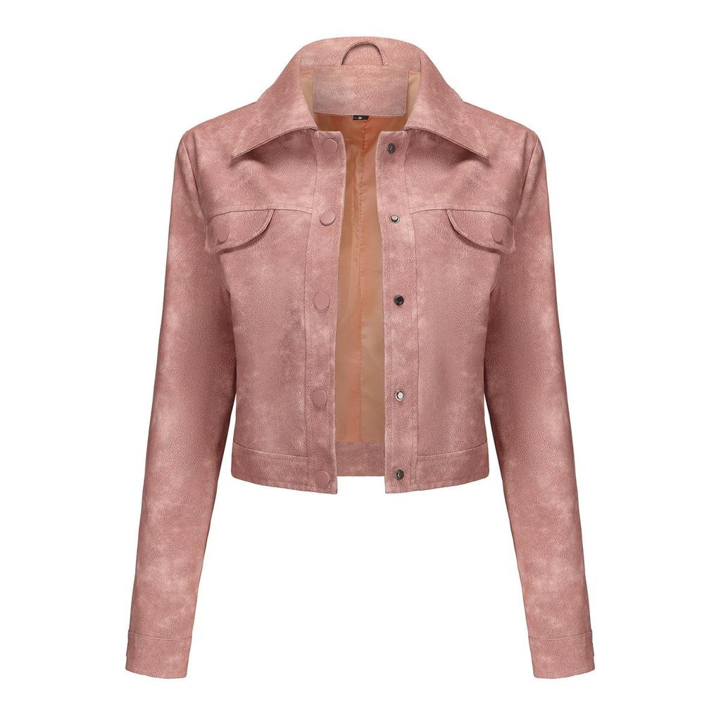Spring and Autumn New Thin Leather Coat Women's Multi-Pocket Cardigan Casual Jacket Daily Jacket