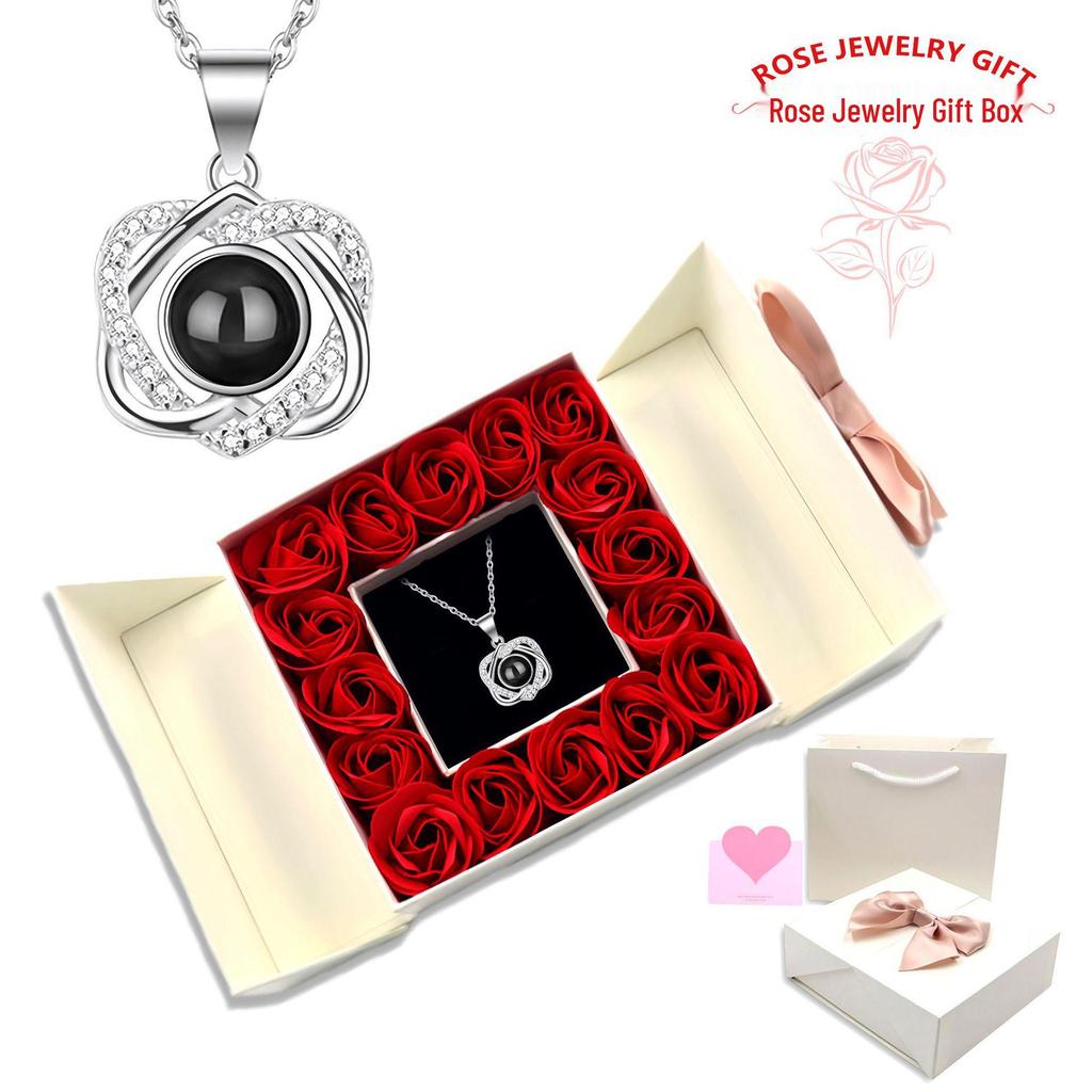 Naszyjnik Projekcyjny 'Kocham Cię' w 100 Językach - Wisiorek w Kształcie Serca