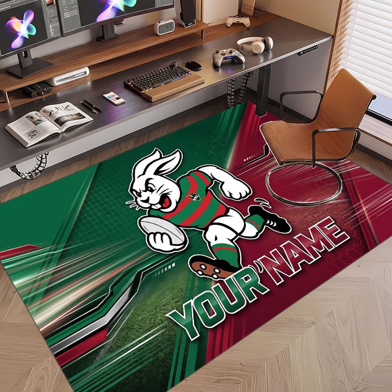 Custom Rug South Sydney Rabbitohs Pattern Print Name Text Soft Non‑Slip Floor Carpet for Home Indoor Decoration