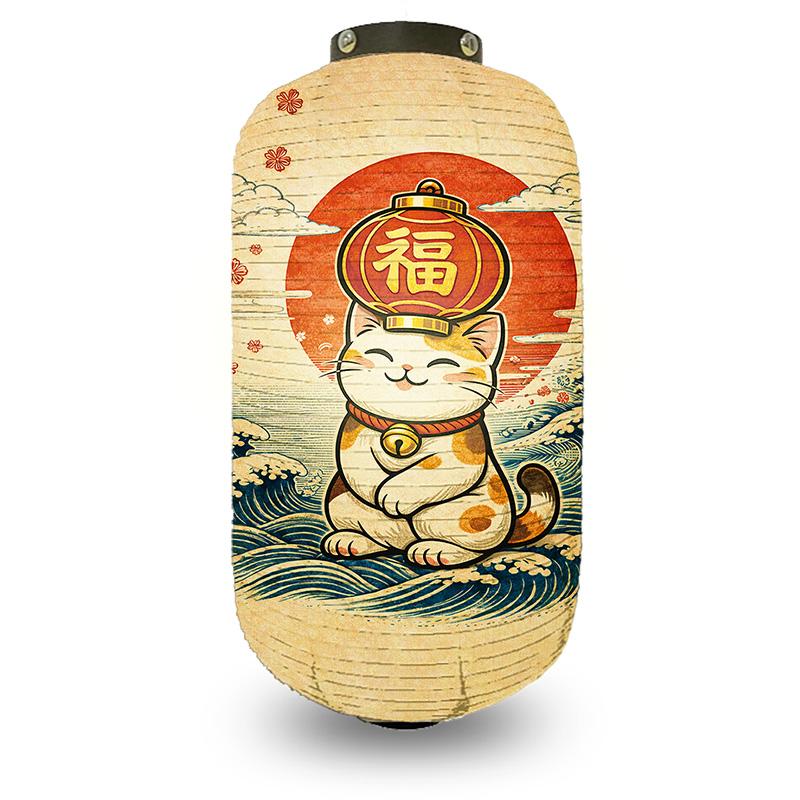Japanese Style Lantern Japanese Hanging Happy-neko Lanterns Cloth Long Traditional Restaurant Bar Hotel Festival Decoration