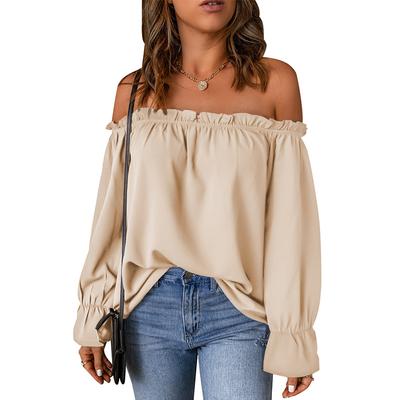 Frühling und Herbst frauen Tops EINE Hals Chiffon Hemd Weibliche Einfarbig Set Kopf Sexy Trägerlosen Tops