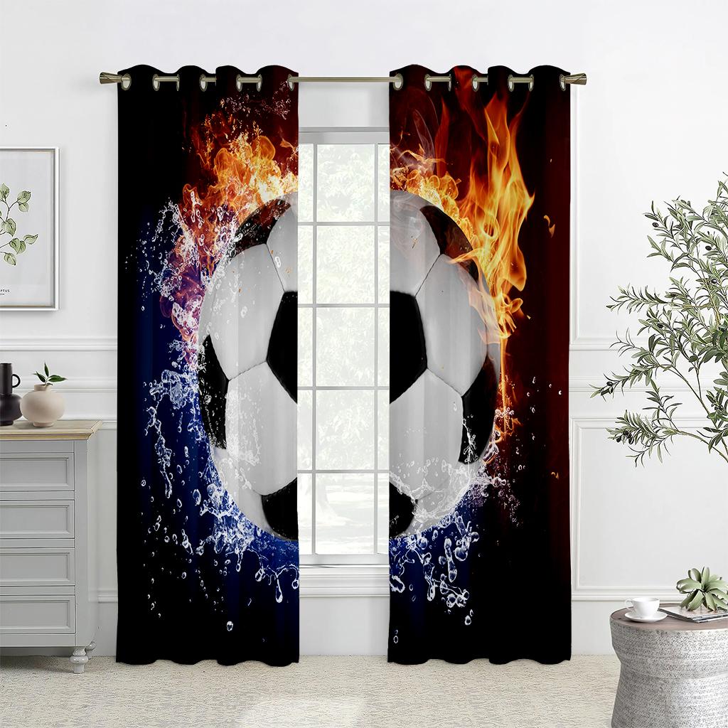Children's Favorite Football Curtains, 2 Panels, Soccer Lovers, Home Decor, Living Room, Bedroom, Balcony, Kids Room