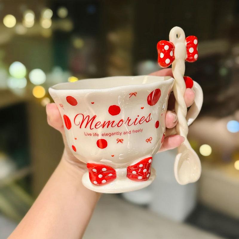Girls' High looking Bow Ceramic Mug Girl's Heart Home Breakfast Milk Cup Goblet Souvenir