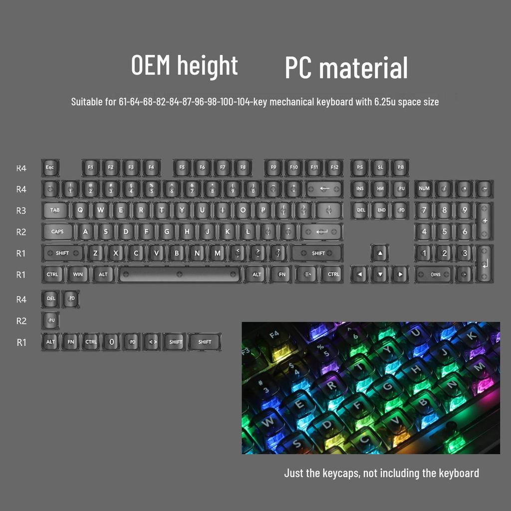 Teclas para teclado mecánico Lofree PC 75/98: juego de teclas negras totalmente transparentes