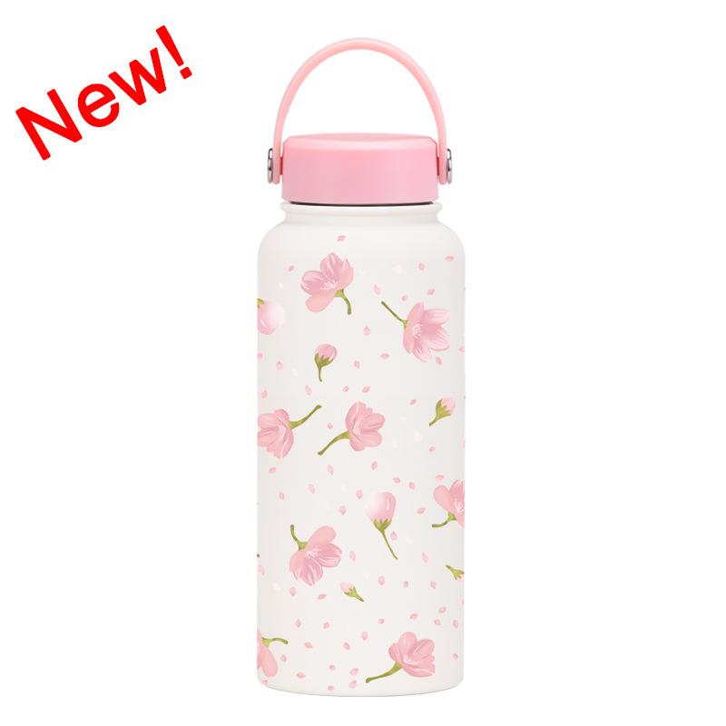 1L Thermos Cup Large Capacity Wide Mouth Portable Vacuum Sports Kettle Outdoor Printing Water Cup Female