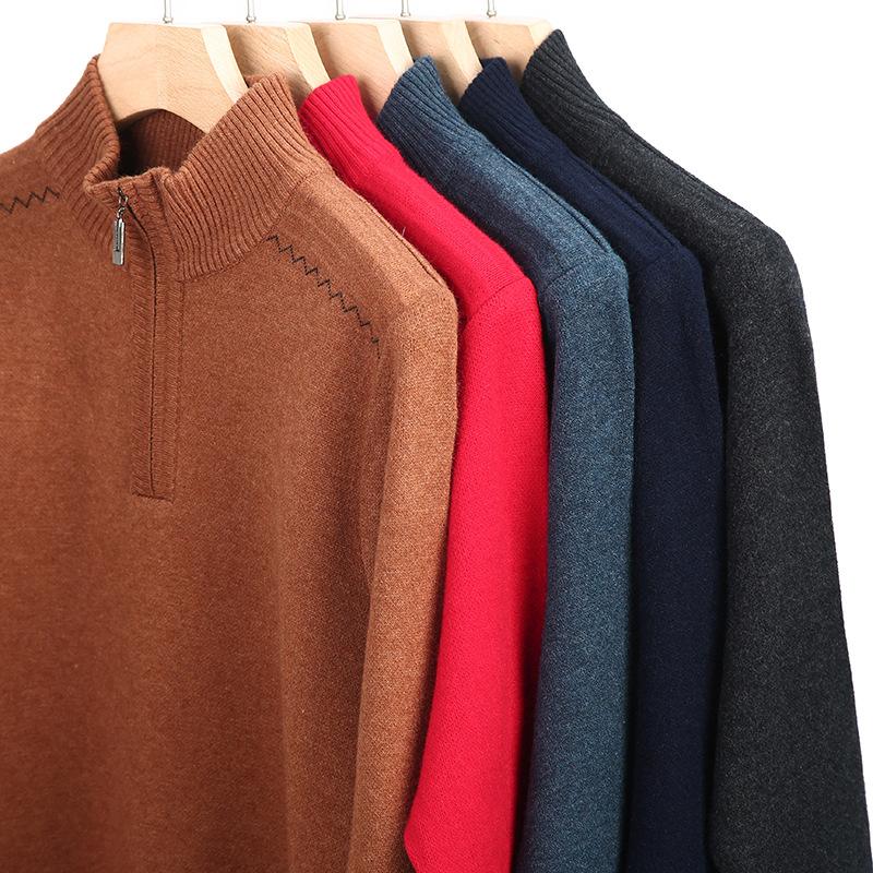 

Мужской зимний свитер с длинными рукавами в новом стиле из шерсти, воротник-стойка, молния на половину длины, утолщенный, теплый и универсальный базовый слой свитера M