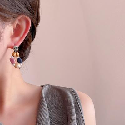 Bohemian Women Earrings Bold Statement Two Tone Spotted Natural Stone Wood Beaded Geometric Dangle Party Fashion Jewelry