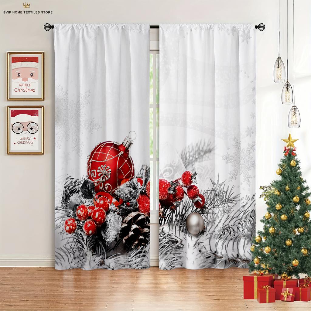 2pcs Snowflake Santa Claus Christmas Decorative Curtains Holiday Party Decorative Curtains New Year Gifts Machine Washable