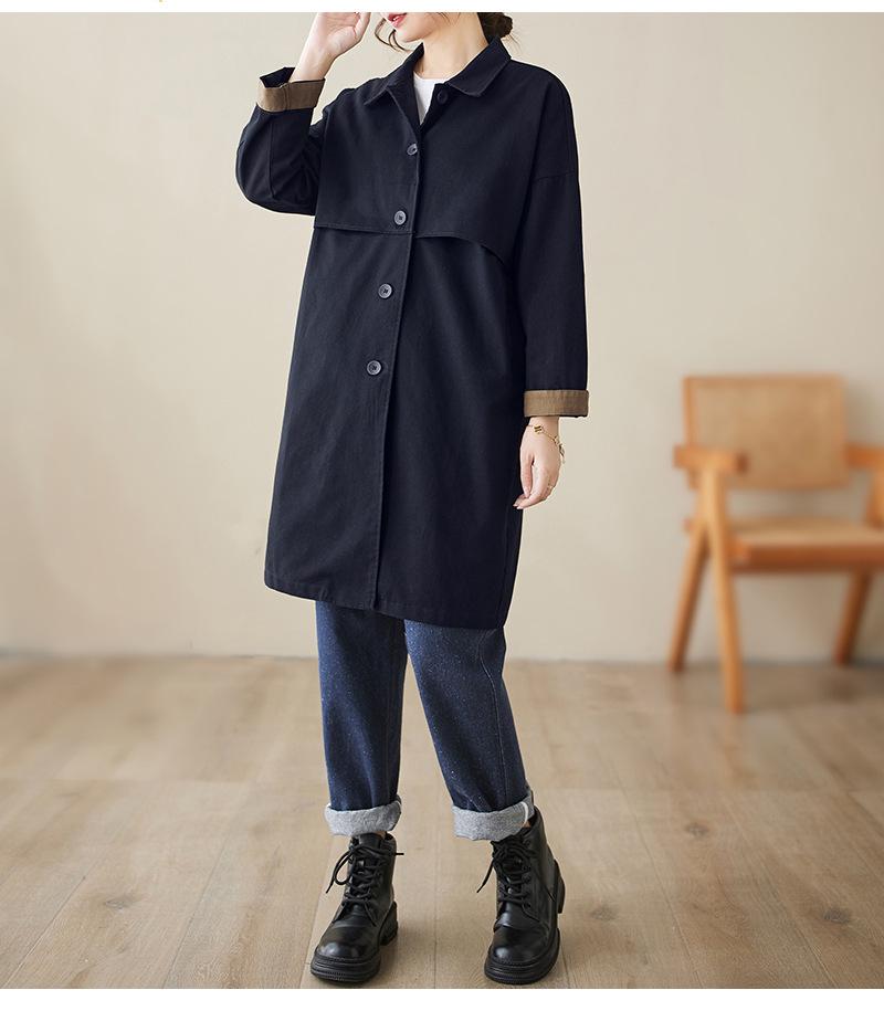 3126 Versatile Mid-Length Women's Trench Coat - 2026 Korean Style, Casual Lapel Jacket, Solid Color, Spring Collection