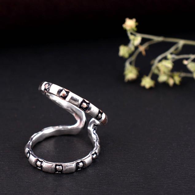 Handmade Arthritis Silver Double Band Ring – Oxidized Criss-Cross Pattern Adjustable Boho Tribal Jewelry for Women & Men