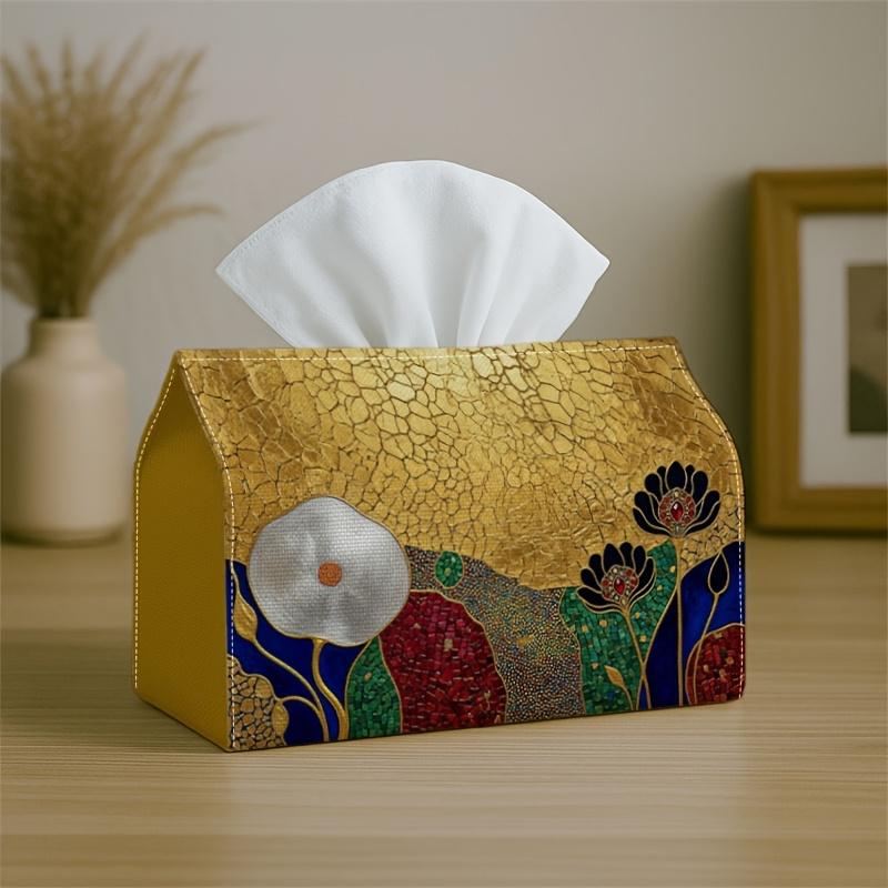 1pc Party Tissue Box, Abstract Floral Landscape, Multifunctional Tissue Holder, Golden Metallic Luxury Texture, Outdoor Party Supplies, Everyday Deskt
