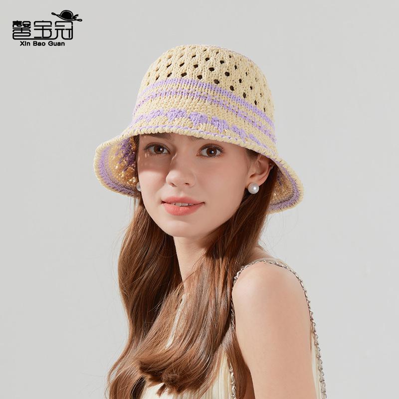 Summer hand-woven hollow straw hat sunscreen bucket hat casual versatile sunshade basin hat fashion bucket hat