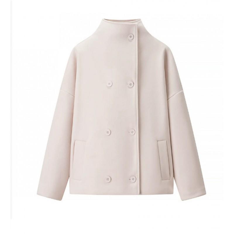 Womens Oversized Wool Blend Coat With Notched Lapel Single Breasted Loose Fit Short Length Fall 2025