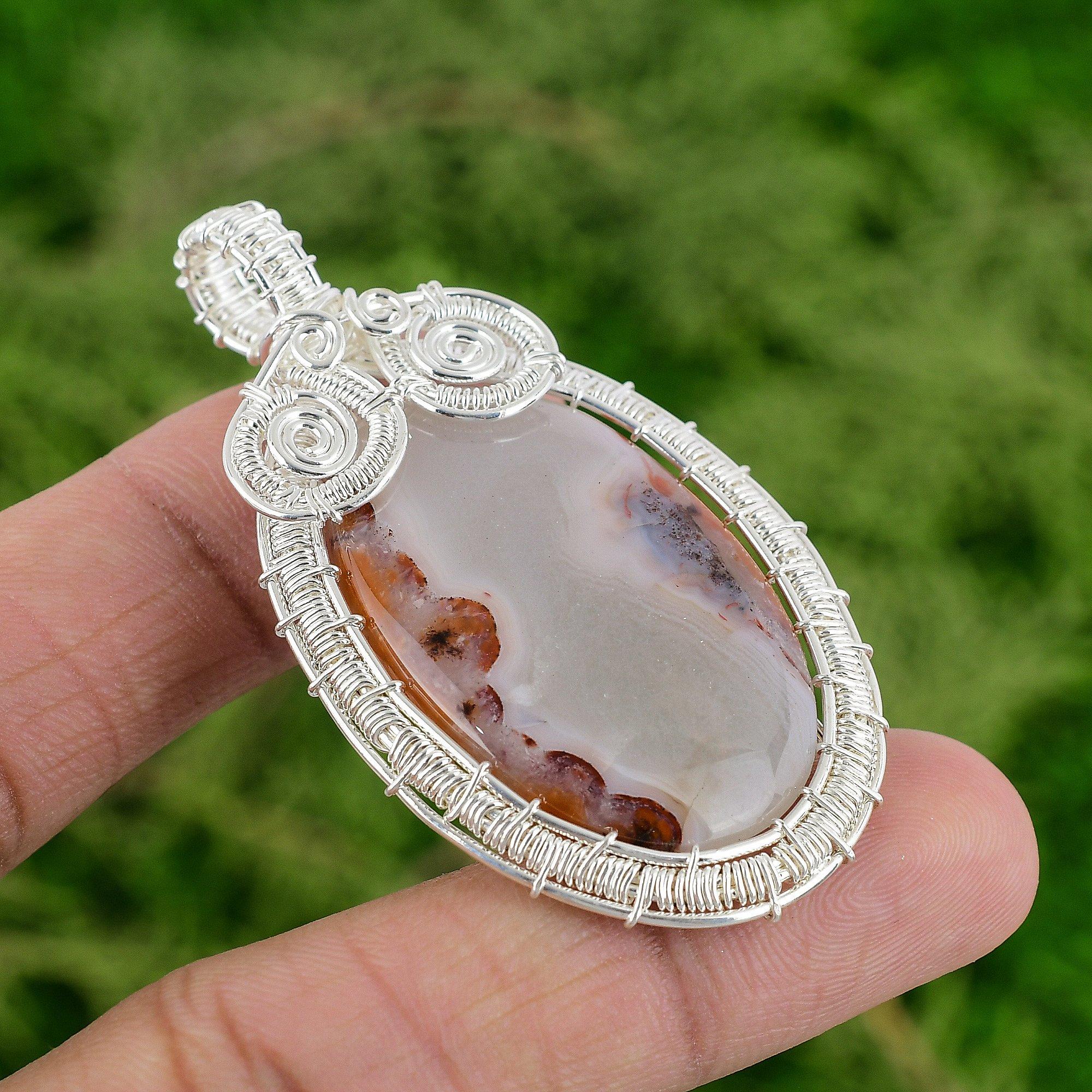 

Daughters Day Sale 925 Sterling Silver Natural Botswana Agate Wire Wrap Pendant