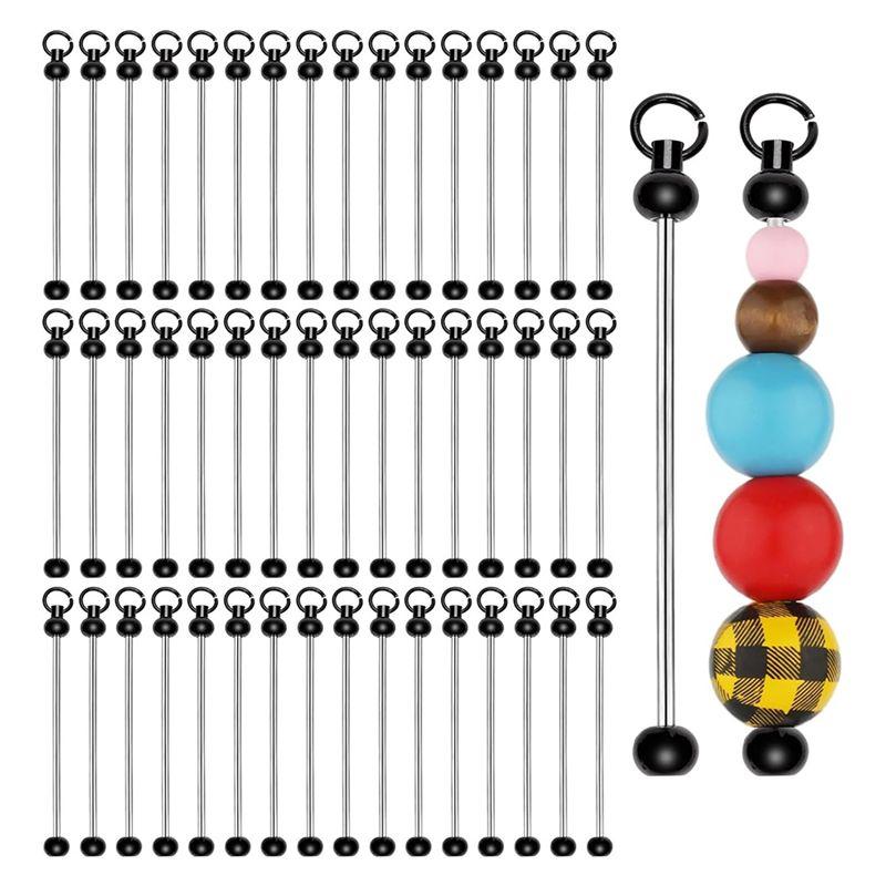 A95D-50Pcs Blank Beadable Keychain Bars,Metal DIY Focal Bead Keychain Bar Charms Easy To Detachable Beaded Key For Craft Item