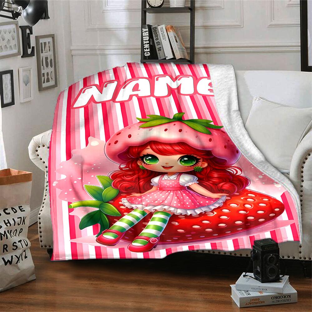 Custom Name Strawberry Shortcake Garden Party Party Blanket For Couch Bed Plush Cozy Fuzzy Blanket Super Soft Warm Blankets For Fall And Winter 091625