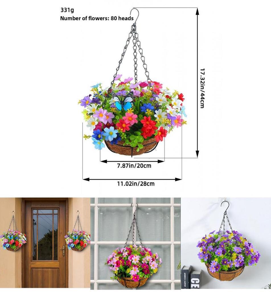 Heimdekoration Künstliche Blume Hängekorb mit Schmetterlingsdesign für Wohnzimmer und Garten