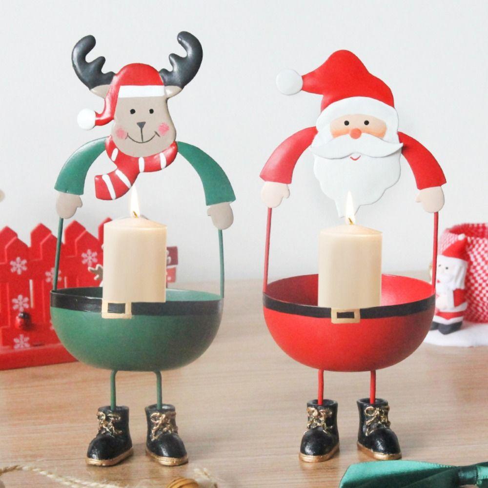 

Unique Christmas Candlesticks Cute Santa Claus Candle Stand Metal Candle Holder Festive Decor