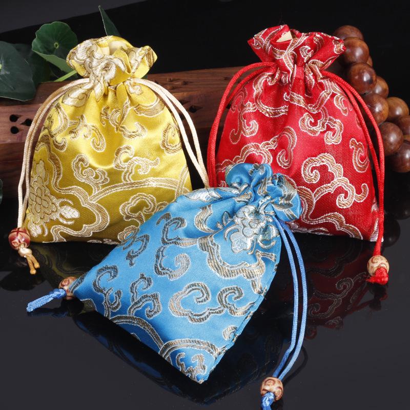 Silk Satin Jewelry Drawstring Bag - Small Brocade Storage Pouch