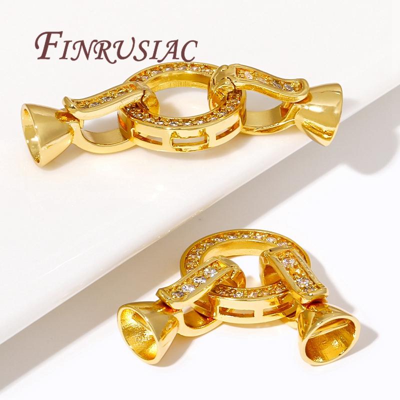 18K Real Gold Plated Brass with Zircon End Beads Clasp,Round Connector Clasps For Jewelry Making,Fastener Connecting Findings