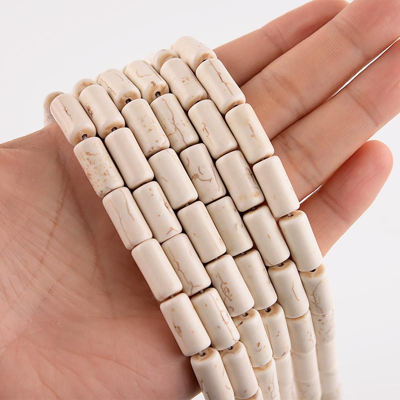 

1 Strand Natural Stone Beads Multi Size Long Round White Turquoise Beads For DIY Handmade Bracelet Necklace Jewelry Accessories 13x4mm About 28Pcs