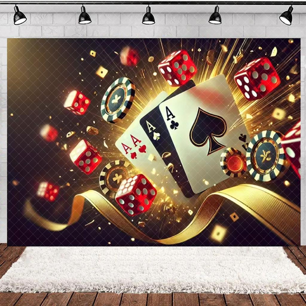 Casino Poker Chips Theme Birthday Party Decorations Playing Cards Money Golden Glitters Red Curtain BalloonS Cake Topper Banner