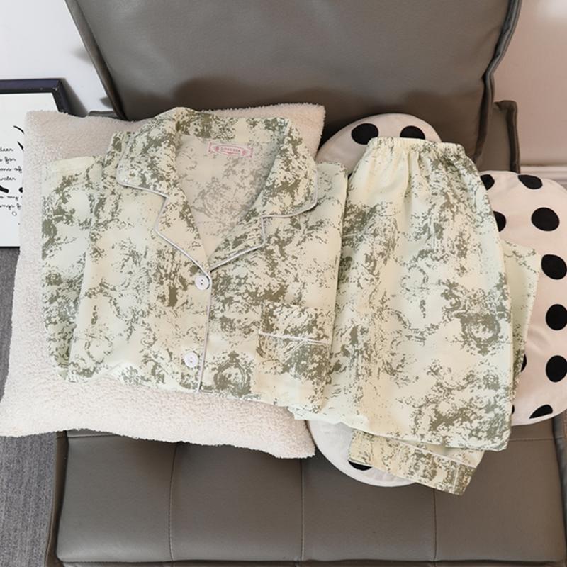 Chinese Style Ink Print Vintage Pajamas Set for Women Nightwear Autumn Casual All-match Women's Pajamas Sleepwear