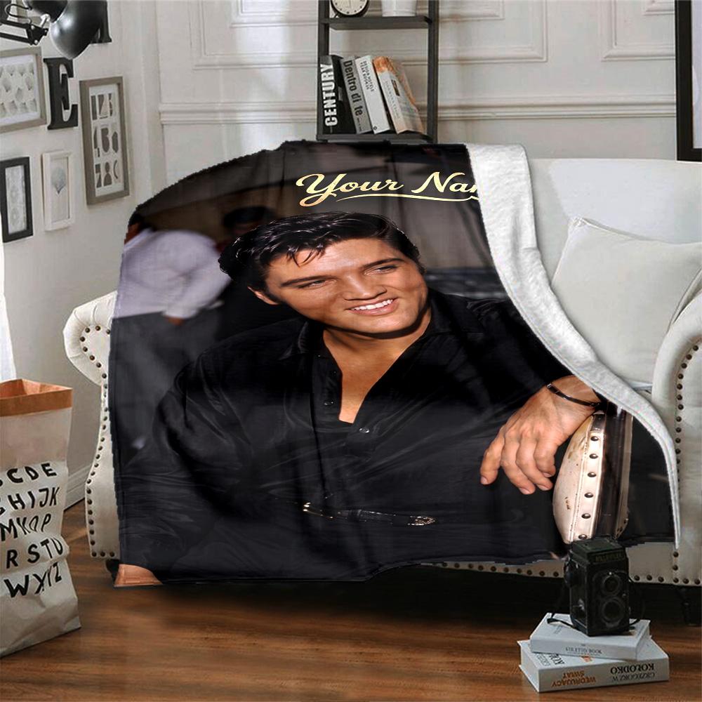 Elvis Presley Personalized Text Blanket Cozy Customizable Blanket Warmthful Decor for Chair Nap Living Room Bedding Four Seasons Universal