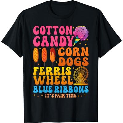 Cotton Candy Corn Dogs County Fair Ferris Wheel Blue Ribbons T-Shirt