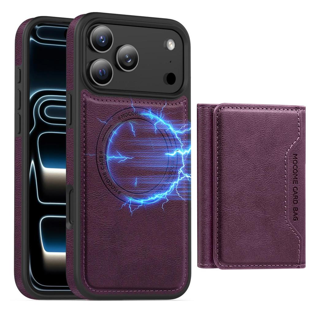 Apple 17 Pro Max Magnetischer Kartenhalter Ständer Lederhülle - Sturzsicheres Schutz-iPhone 16 Cover mit Kartenschlitz