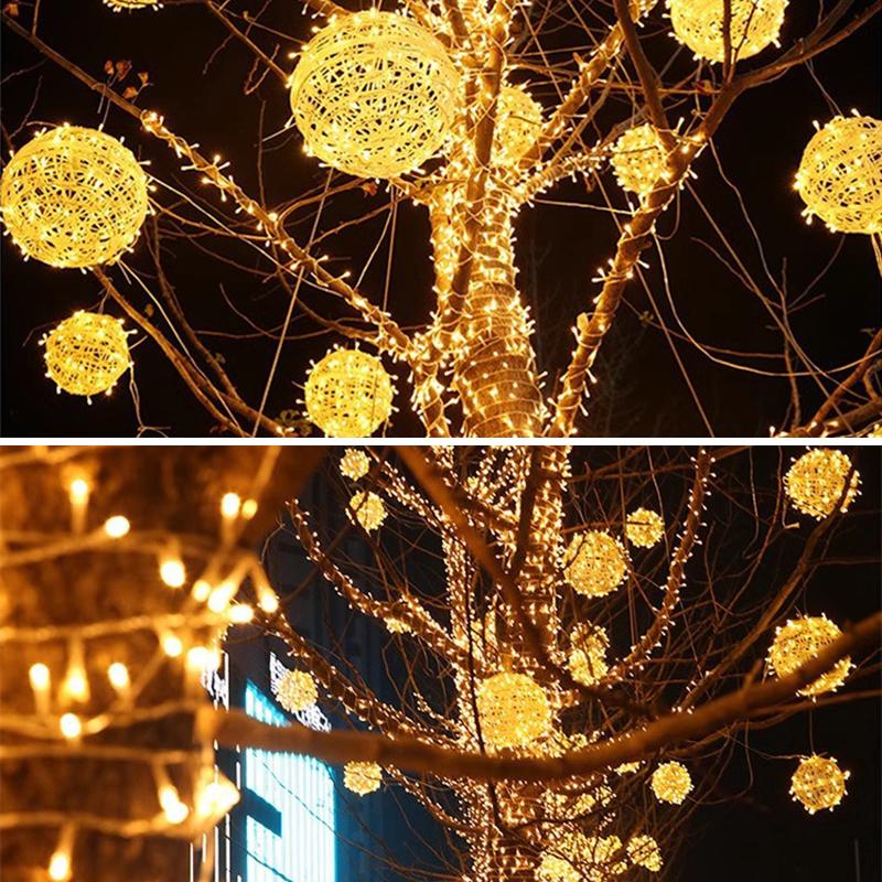 Year 20Cm Hanging Light Led Light Multiple Colors Rattan Ball Fairy Light String Waterproof Garden Holiday Gift