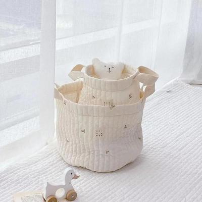 Sacs pour bébé Ours mignon Rangement Nettoyage Maison Coton Sac Maman pour Couches Jouets Organisateurs Broderie Fleur Tissu Paniers