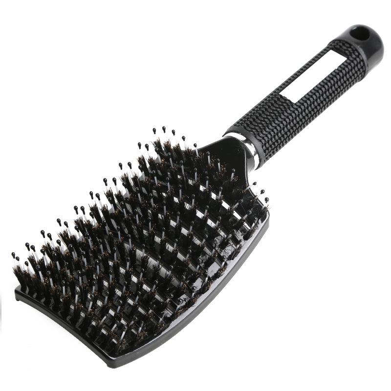 Großer, antistatischer, gebogener Haarkamm mit Schweineborsten zum Stylen und Massieren von lockigem Haar
