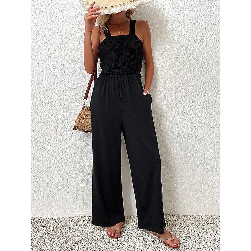 Solid Color Suspender Wide Leg Jumpsuit Pure Color Suspender Wide Leg Jumpsuit