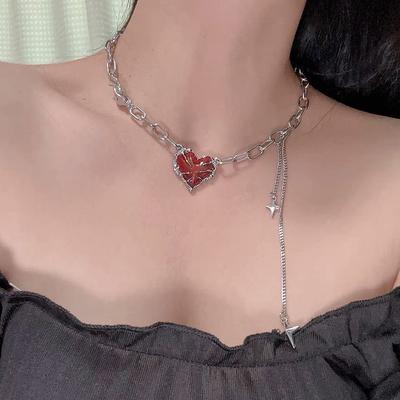 New Red Heart Patchwork Star Tassel Necklaces Women Premium Sense Sweet Cool Y2K Luxury Hundred Necklace Party Jewelry Gifts