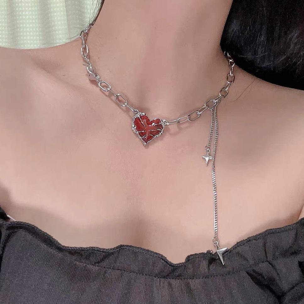 New Red Heart Patchwork Star Tassel Necklaces Women Premium Sense Sweet Cool Y2K Luxury Hundred Necklace Party Jewelry Gifts