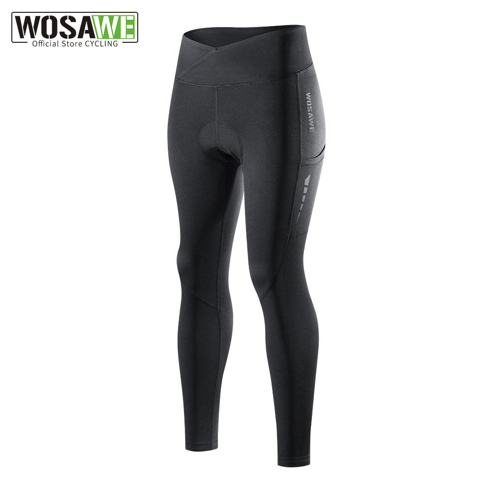Wosawe Women's Thermal Fleece Cycling Tights Winter Warm 4 Way Stretch Biking Pants With 3D Silicone Cushion