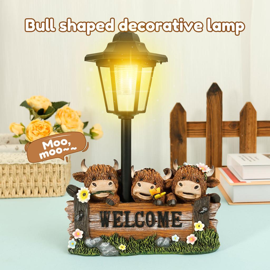 Solar LED Cow Statue Outdoor Garden Lamp Figurine Animal Creative Resin Light Yard Lawn Patio Pathway Decoration Lantern