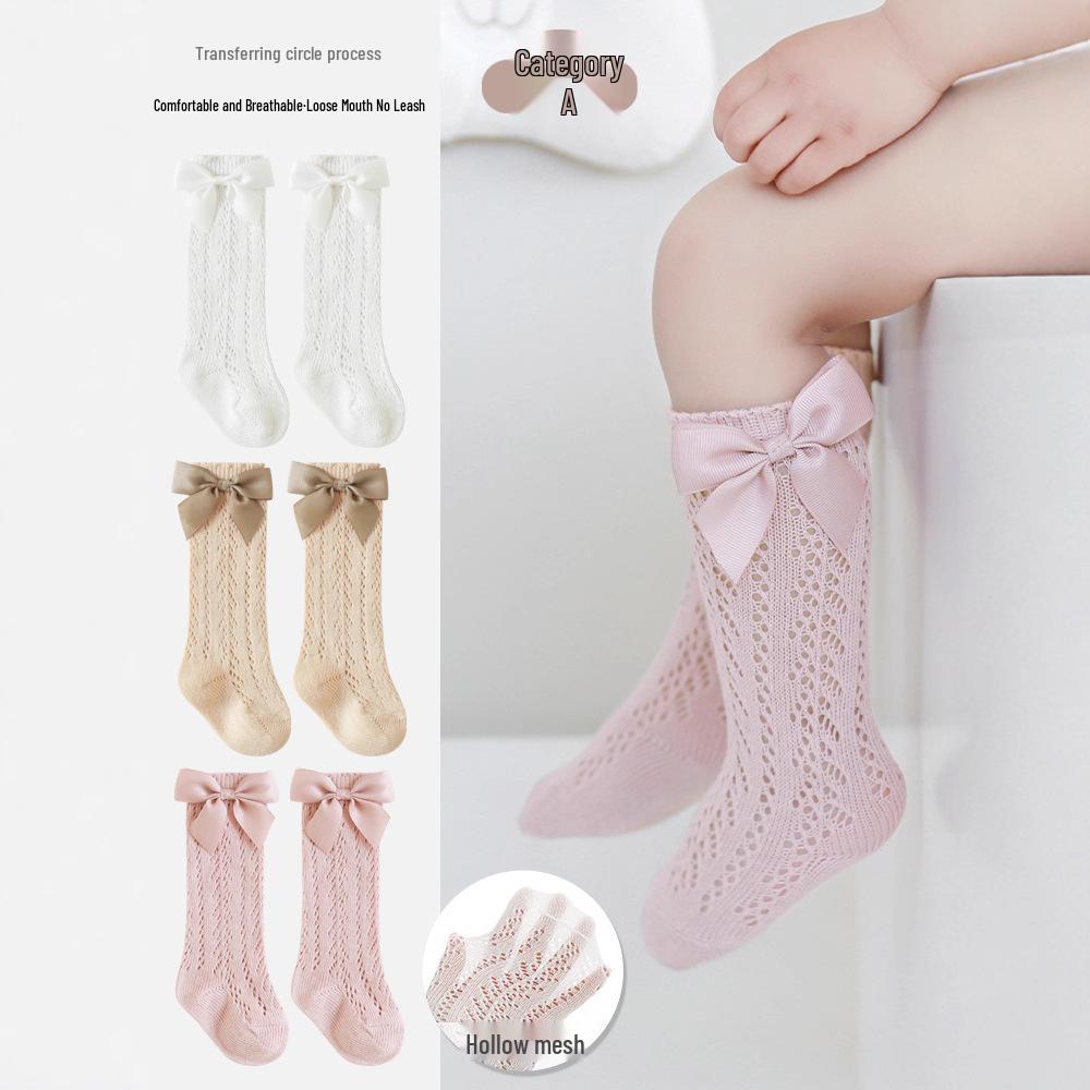 Baby Girl Bow Princess Mesh Over-the-Knee Socks - Breathable Spring/Summer Style